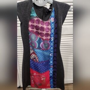 Desigual Black Dress with Multicolor Abstract Design
